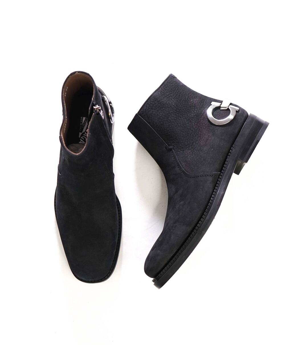 $1,290 FERRAGAMO - Black Suede "BANKLEY" Boots - 9.5 EE